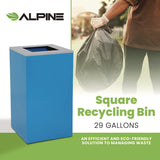 Alpine Industries 29 Gallon Trash/Recycling Cans, Steel, Blue Can with Square Lid (ALH4450KITBLUS) Each