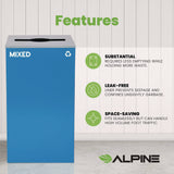 Alpine Industries 29 Gallon Trash/Recycling Cans, Steel, Blue Mixed Recycling Can with Mixed Lid (ALH4450KITBLUMM) Each