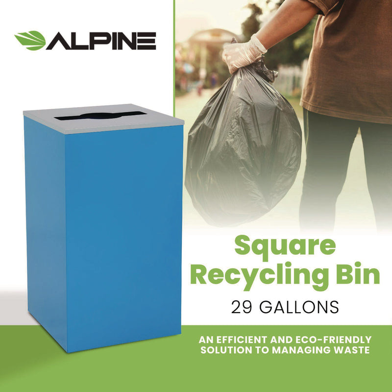 Alpine Industries 29 Gallon Trash/Recycling Cans, Steel, Blue Can with Mixed Lid (ALH4450KITBLUM) Each