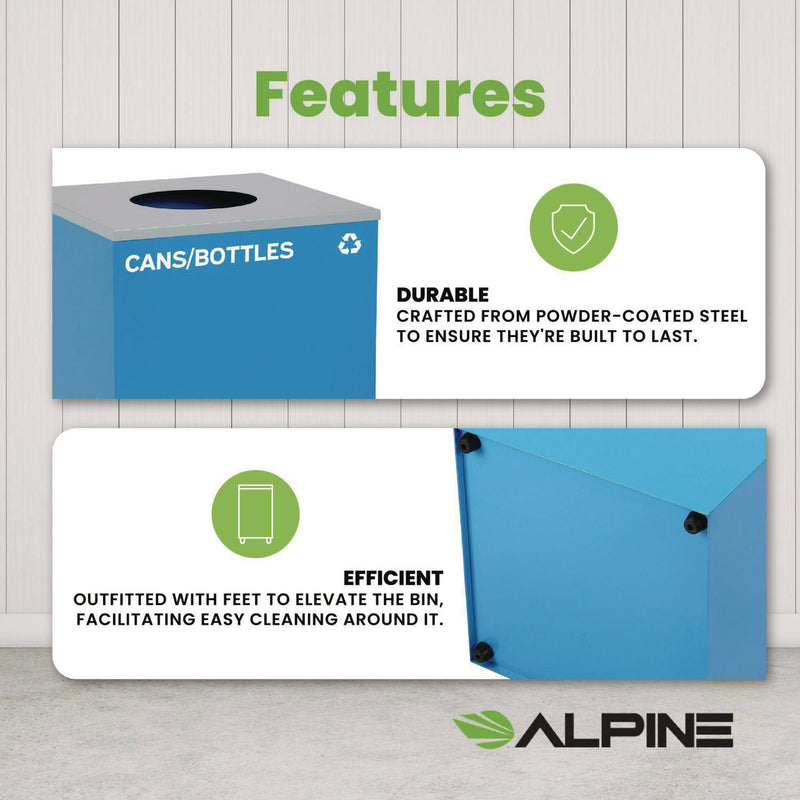 Alpine Industries 29 Gallon Trash/Recycling Cans, Steel, Blue Cans/Bottles Recycling Can with Circle Lid (ALH4450KITBLUCC) Each
