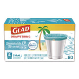 Glad® Small Kitchen Drawstring Trash Bags, 4 gal, Beachside Breeze Scent, 0.5 mil, 18" x 17", Blue, 80/Box (CLO79155) Box of 80