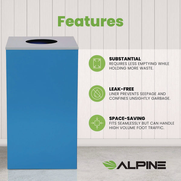 Alpine Industries 29 Gallon Trash/Recycling Cans, Steel, Blue Can with Circle Lid (ALH4450KITBLUC) Each