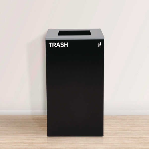 Alpine Industries 29 Gallon Trash/Recycling Cans, Steel, Black Trash Can with Square Lid (ALH4450KITBLKST) Each