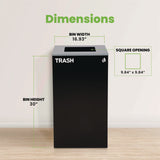 Alpine Industries 29 Gallon Trash/Recycling Cans, Steel, Black Trash Can with Square Lid (ALH4450KITBLKST) Each
