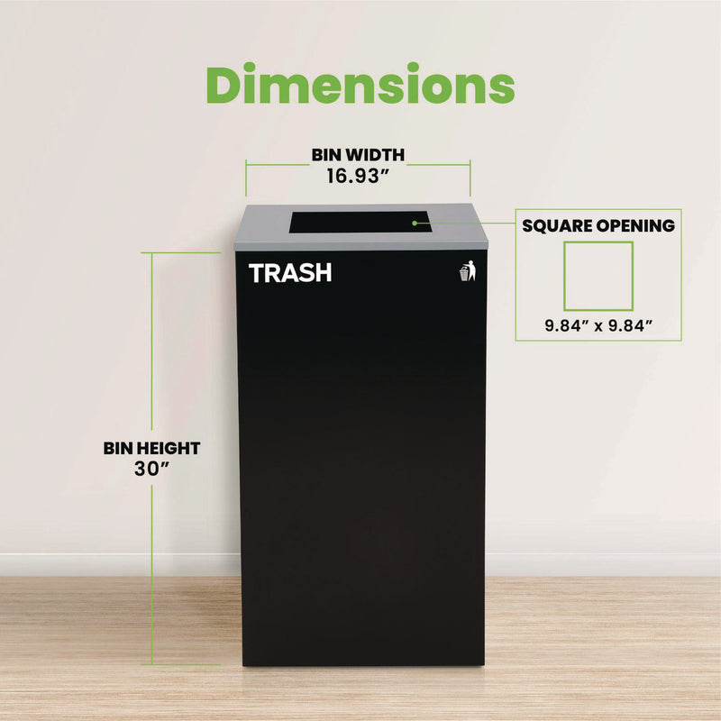 Alpine Industries 29 Gallon Trash/Recycling Cans, Steel, Black Trash Can with Square Lid (ALH4450KITBLKST) Each