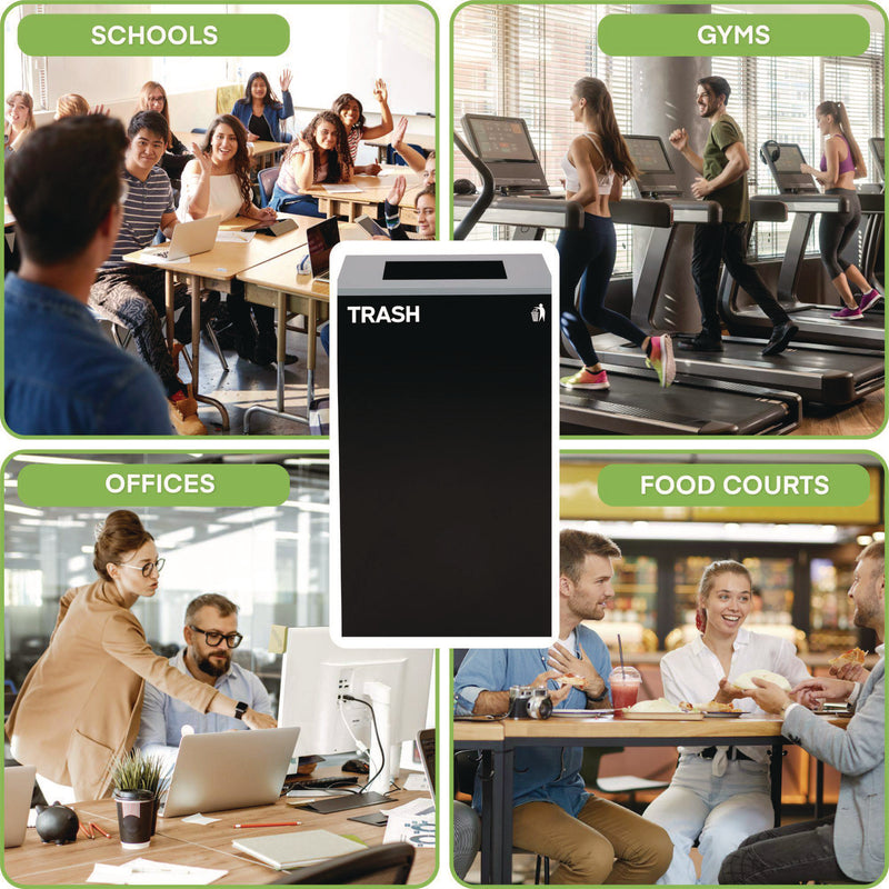 Alpine Industries 29 Gallon Trash/Recycling Cans, Steel, Black Trash Can with Square Lid (ALH4450KITBLKST) Each