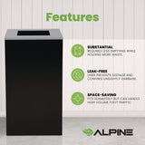 Alpine Industries 29 Gallon Trash/Recycling Cans, Steel, Black Can with Square Lid (ALH4450KITBLKS) Each