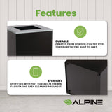 Alpine Industries 29 Gallon Trash/Recycling Cans, Steel, Black Can with Square Lid (ALH4450KITBLKS) Each