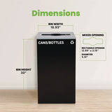 Alpine Industries 29 Gallon Trash/Recycling Cans, Steel, Black Cans/Bottles Recycling Can with Mixed Lid (ALH4450KITBLKMC) Each