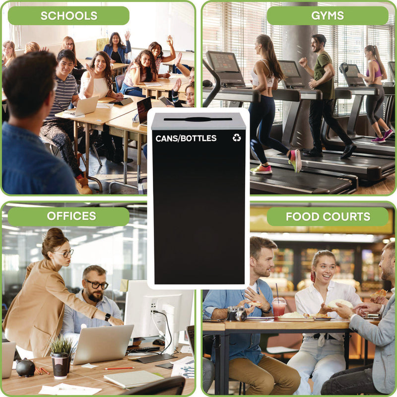 Alpine Industries 29 Gallon Trash/Recycling Cans, Steel, Black Cans/Bottles Recycling Can with Mixed Lid (ALH4450KITBLKMC) Each