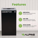 Alpine Industries 29 Gallon Trash/Recycling Cans, Steel, Black Cans/Bottles Recycling Can with Mixed Lid (ALH4450KITBLKMC) Each