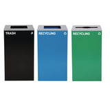 Alpine Industries 29 Gallon Trash/Recycling Cans, Steel, Blue Recycling Can and Black Trash Can w/Sq Lid, Green Recycling Can with Mixed Lid (ALH4450BLKKIT21) Each