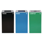 Alpine Industries 29 Gallon Trash/Recycling Cans, Steel, Blue Mixed Recycling and Black Trash Cans w/Square Lids, Green Compost Can w/Mixed Lid (ALH4450BLKKIT24) Each