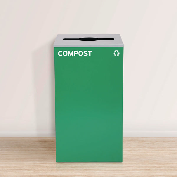 Alpine Industries 29 Gallon Trash/Recycling Cans, Steel, Blue Cans/Bottles Recycling w/Circle Lid, Green Compost w/Mixed Lid, BK Trash w/Sq Lid (ALH4450BLKKIT38) Each