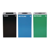 Alpine Industries 29 Gallon Trash/Recycling Cans, Steel, Blue Recycling Can w/Circle Lid, Green Recycling w/Mixed Lid, Black Trash w/Square Lid (ALH4450BLKKIT39) Each