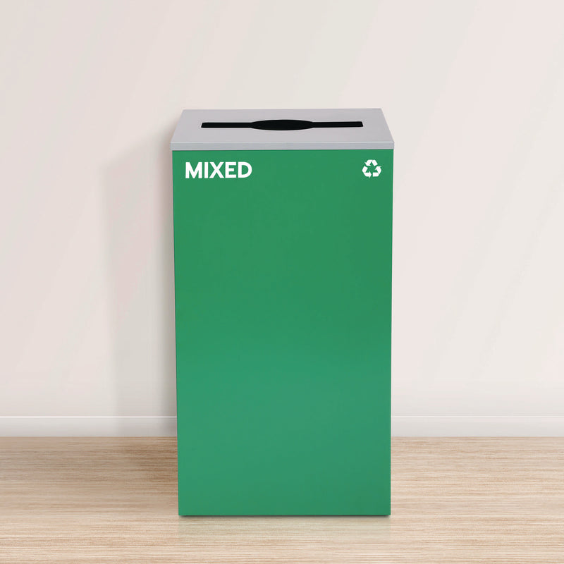 Alpine Industries 29 Gallon Trash/Recycling Cans, Steel, Blue Recycling and Green Mixed Recycling Can w/Mixed Lids, Black Trash Can w/Sq Lid (ALH4450BLKKIT31) Each