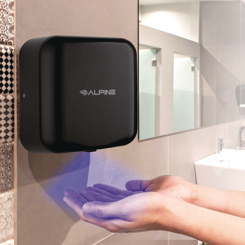 Alpine Industries Hemlock Commercial Automatic 120V Hand Dryer, 6.69 x 11.41 x 12.31, Stainless Steel, Black (ALHALP40010BLA) Each