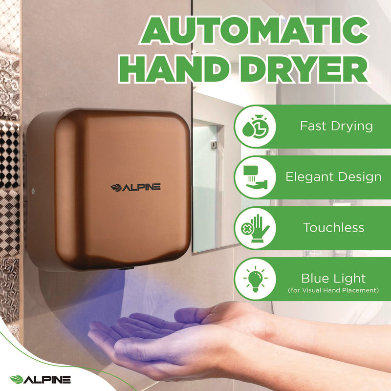 Alpine Industries Hemlock Commercial Automatic 120V Hand Dryer, 6.68 x 11.41 x 12.31, Stainless Steel, Copper (ALHALP40010COP) Each
