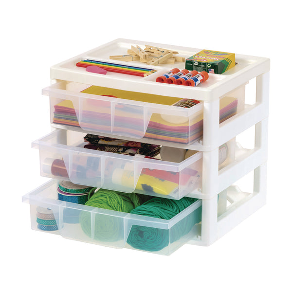 IRIS 3-Drawer Desktop Storage, Plastic, 14.6 x 12.31 x 12.75, White/Clear (IRS301161) Each