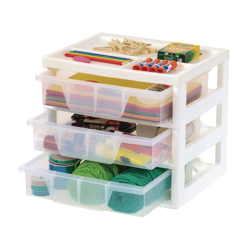 IRIS 3-Drawer Desktop Storage, Plastic, 14.6 x 12.31 x 12.75, White/Clear (IRS301161) Each