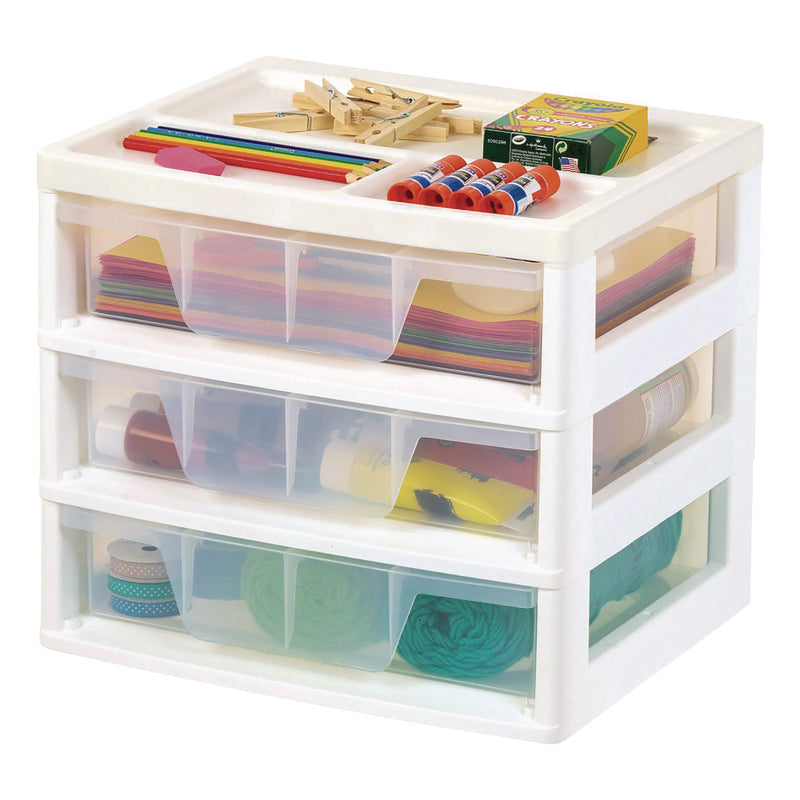 IRIS 3-Drawer Desktop Storage, Plastic, 14.6 x 12.31 x 12.75, White/Clear (IRS301161) Each