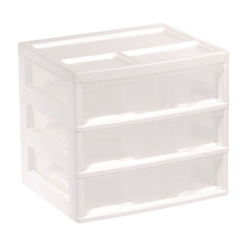 IRIS 3-Drawer Desktop Storage, Plastic, 14.6 x 12.31 x 12.75, White/Clear (IRS301161) Each