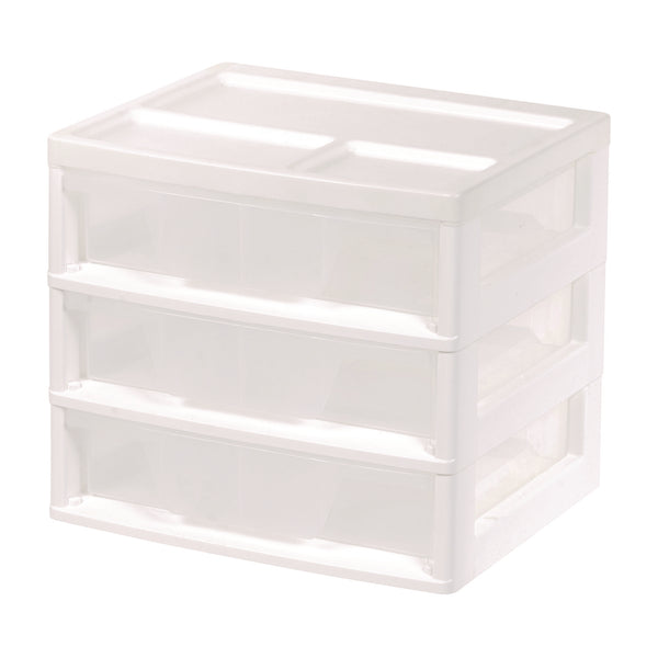 IRIS 3-Drawer Desktop Storage, Plastic, 14.6 x 12.31 x 12.75, White/Clear (IRS301161) Each