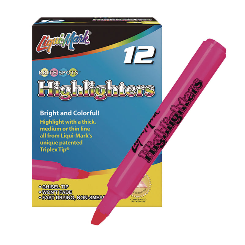 Liqui-Mark® Tank Fluorescent Highlighter, Pink Ink, Chisel Tip, Pink Barrel, Dozen (LQM60622) 1 Dozen