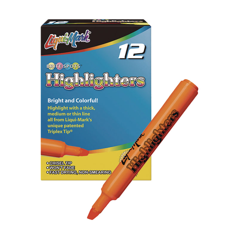 Liqui-Mark® Tank Fluorescent Highlighter, Orange Ink, Chisel Tip, Orange Barrel, Dozen (LQM60625) 1 Dozen