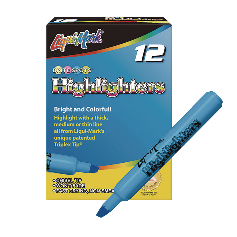 Liqui-Mark® Tank Fluorescent Highlighter, Blue Ink, Chisel Tip, Blue Barrel, Dozen (LQM60823) 1 Dozen