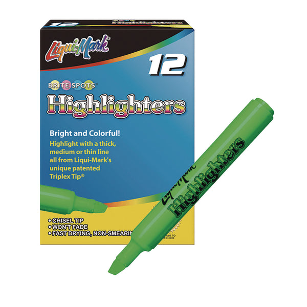 Liqui-Mark® Tank Fluorescent Highlighter, Green Ink, Chisel Tip, Green Barrel, Dozen (LQM61211) 1 Dozen