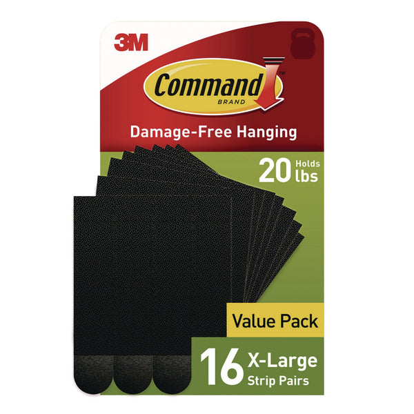 Command™ Picture Hanging Strips, X-Large, Removable, Holds up to 20 lbs per 4 Pairs, 16 Strip Pairs/Pack (MMM17217BLK16NA) Pack of 16