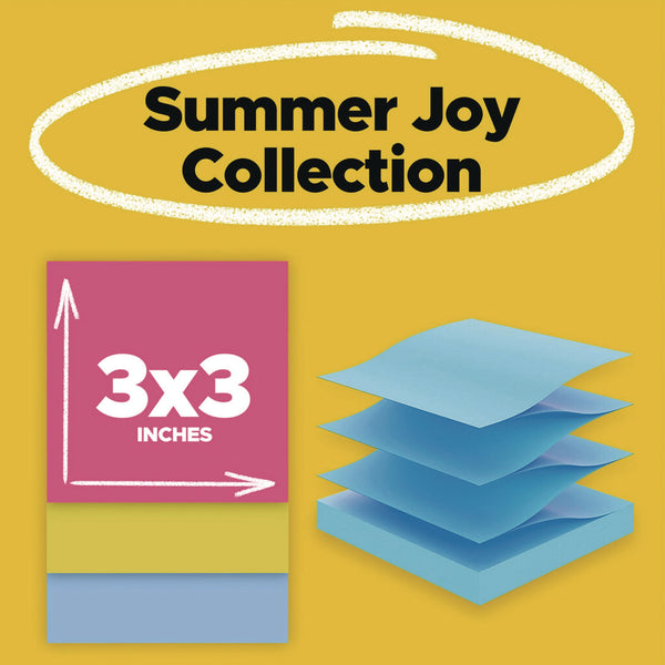 Post-it® Pop-up Notes Super Sticky Pop-Up Notes Summer Joy Collection Colors, 3" x 3", Assorted Colors, 90 Sheets/Pad, 6 Pads/Pack (MMMR3306SSJOY) Each