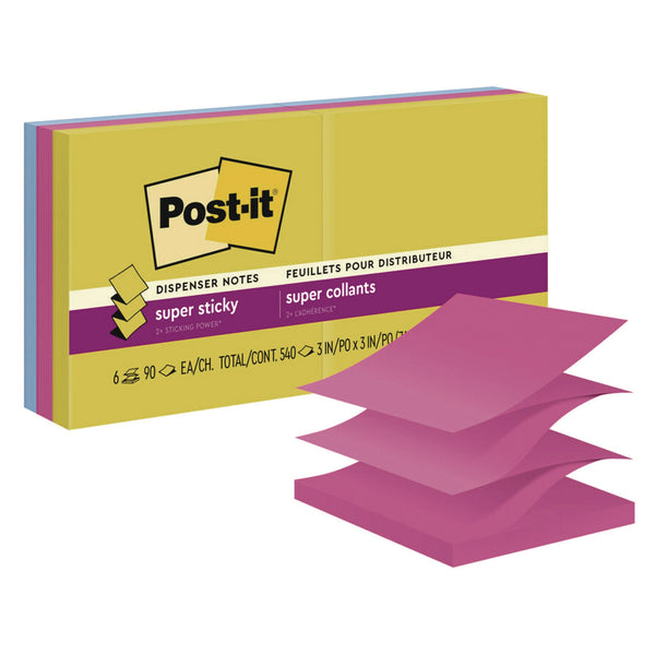 Post-it® Pop-up Notes Super Sticky Pop-Up Notes Summer Joy Collection Colors, 3" x 3", Assorted Colors, 90 Sheets/Pad, 6 Pads/Pack (MMMR3306SSJOY) Each