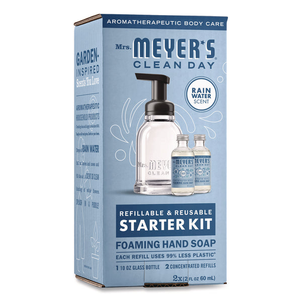 Mrs. Meyer's® Foaming Hand Soap Concentrate Starter Kit, Rain Water, (2) 2 oz Refill Bottles, 10 oz Dispenser Bottle (MTH355607) Each