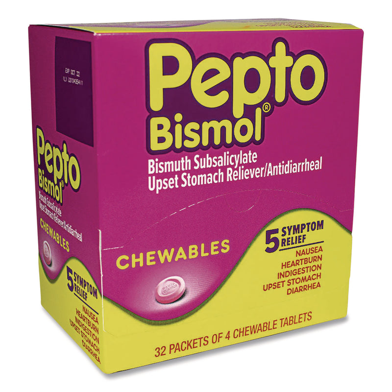 Pepto-Bismol™ Chewable Tablets, Original Flavor, 32 Packets of 4 Tablets/Box (PGC00201) Box of 32