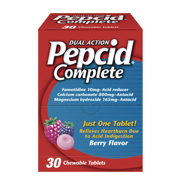 Pepcid® Complete Dual-Action Antacid, Berry Flavor, 30/Box (PCD64228) Box of 30