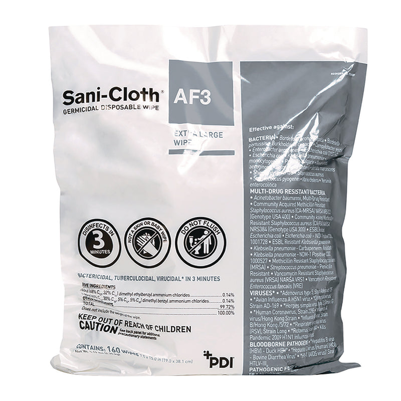 Sani Professional® AF3 Germicidal Disposable Wipes, 1-Ply, 7.5 x 15, Unscented, White, 160 Wipes/Zip Seal Bag (PDIP2450PPK) Pack of 160