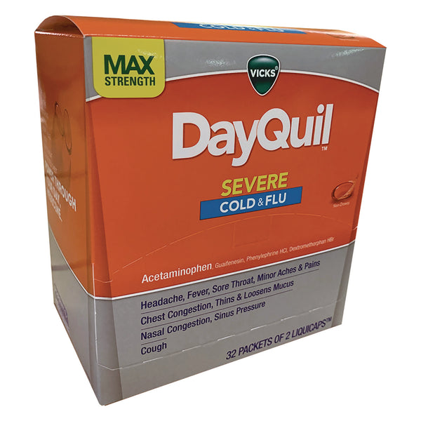 DayQuil® Severe Cold and Flu Relief LiquiCaps, 2 LiquiCaps/Packet, 32 Packets/Box (PFY04263) Box of 32