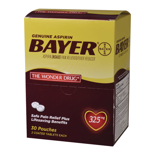 Bayer® Genuine Buffered Aspirin (NSAID) Tablet, 2 Tablets/Packet, 30 Packetss/Box (PFY64268) Box of 30