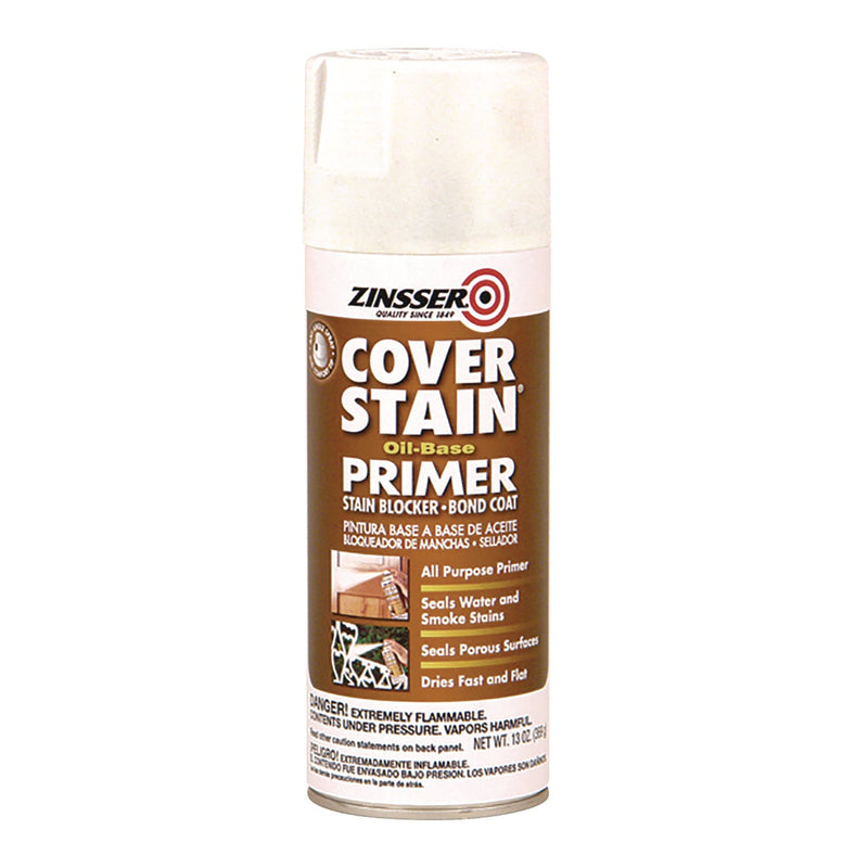 Zinsser® Cover Stain Oil-Based Spray Primer, Interior/Exterior, Flat White, 13 oz Aerosol Can, 6/Carton (RST3608) Case of 6