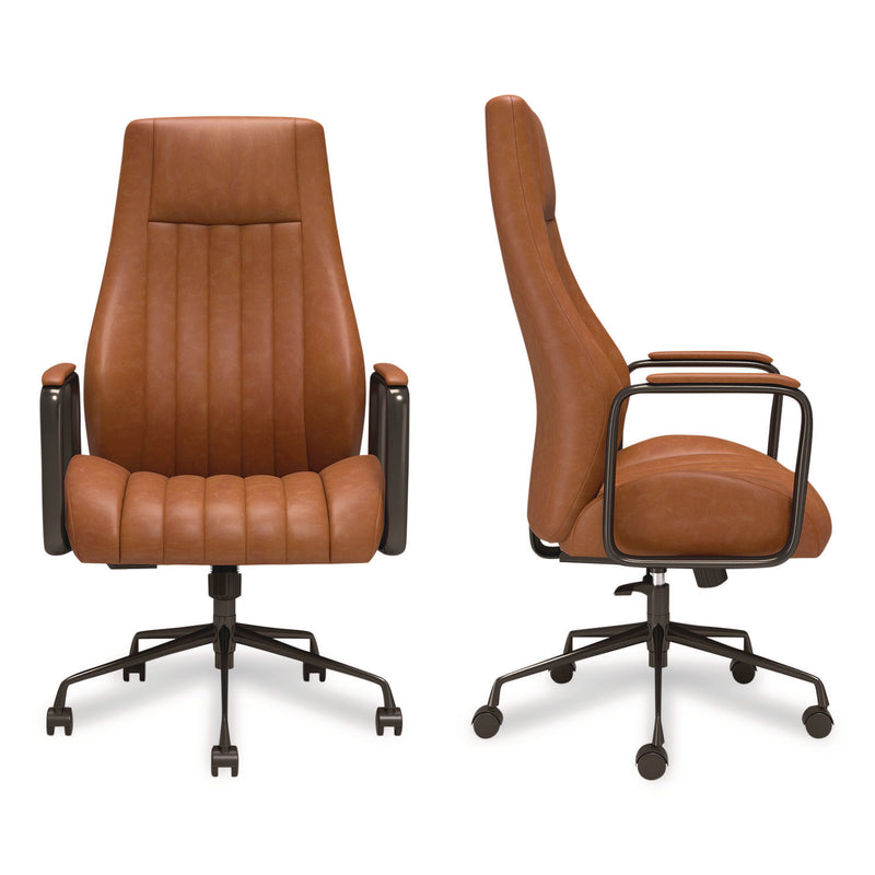 Union & Scale™ Industria 3-50L Ergonomic Bonded Leather Swivel Manager Chair, Supports Up to 275 lbs, 16.81" to 20.55" Seat Height, Brown (UOSUN61642CC) Each