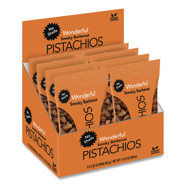 Wonderful® No Shells Smoky Barbecue Pistachios, 2.25 oz Pack, 8/Box (WPSPAR70031) Box of 8