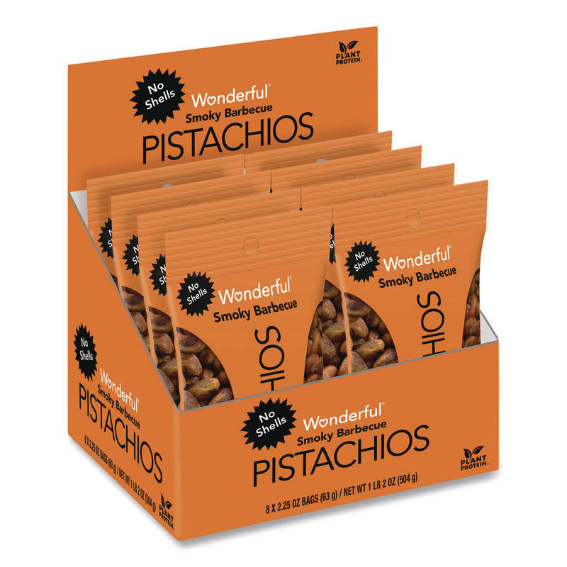Wonderful® No Shells Smoky Barbecue Pistachios, 2.25 oz Pack, 8/Box (WPSPAR70031) Box of 8