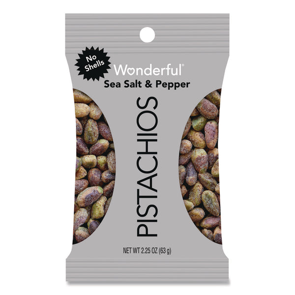 Wonderful® No Shells Sea Salt and Pepper Pistachios, 2.25 oz Pack, 8/Box (WPSPAR70144) Box of 8