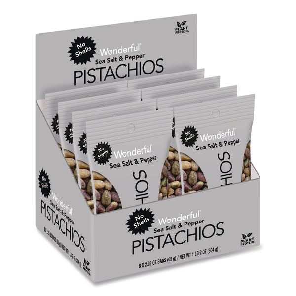 Wonderful® No Shells Sea Salt and Pepper Pistachios, 2.25 oz Pack, 8/Box (WPSPAR70144) Box of 8
