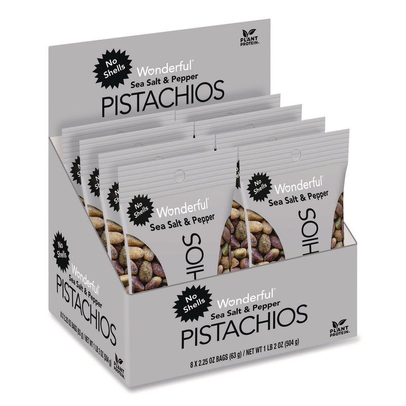 Wonderful® No Shells Sea Salt and Pepper Pistachios, 2.25 oz Pack, 8/Box (WPSPAR70144) Box of 8
