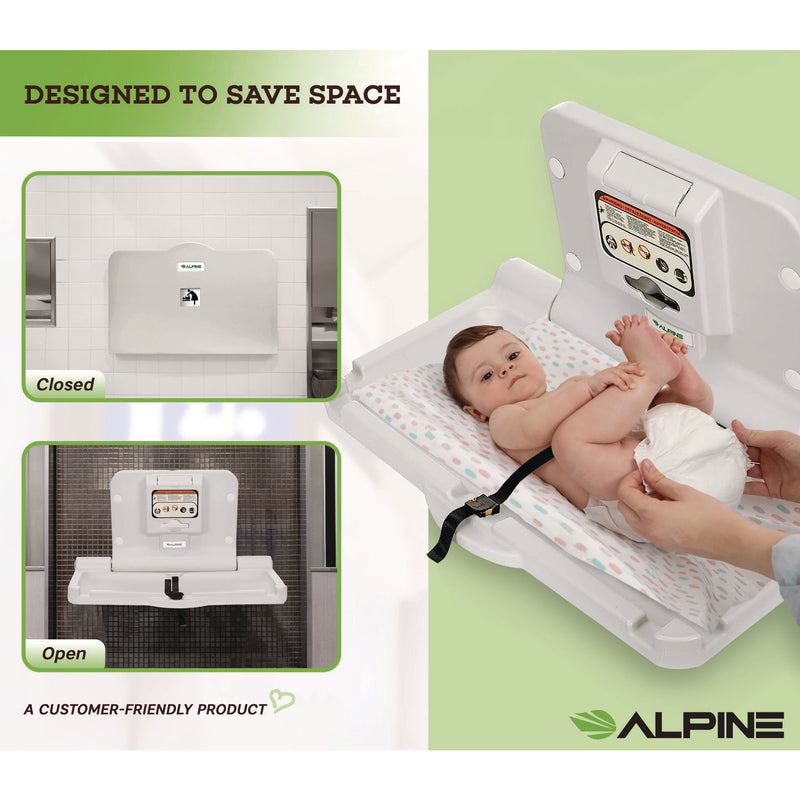 Alpine Industries Compact Horizontal Baby Changing Station, 32 x 18, White (ALHALP411E) Each