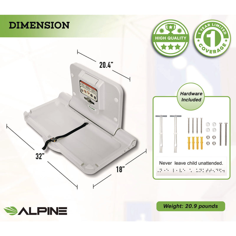 Alpine Industries Compact Horizontal Baby Changing Station, 32 x 18, White (ALHALP411E) Each
