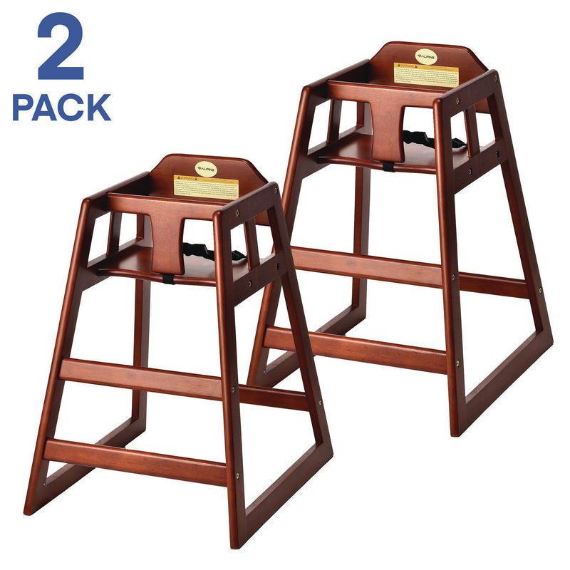 Alpine Industries Wooden Stackable High Chair, Supports up to 50 lbs, 29.02" h, Mahogany, 2/Pack (ALHALP41202MA) Each